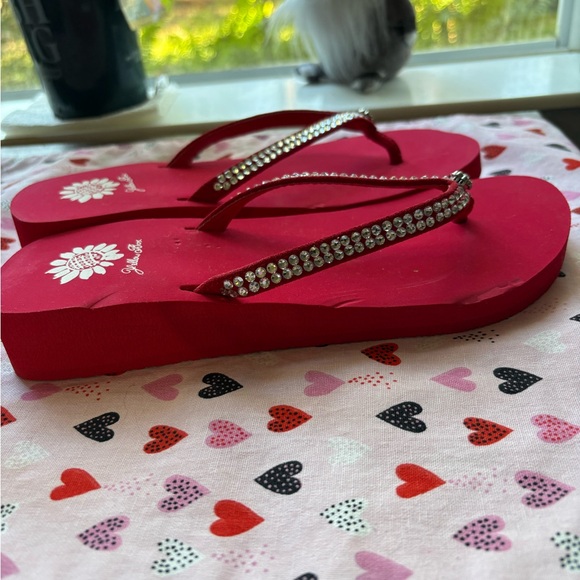 Yellow Box Red Sandals with Rhinestone Straps - Picture 4 of 5